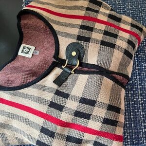 Anne Klein plaid knit sweater jacket/cape/ cardigan buckle closure